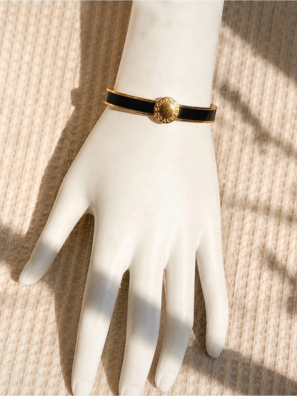 Coach Gold & Black Enamel Bangle Bracelet Signature Logo